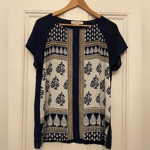 LOFT Navy and White Floral Blouse